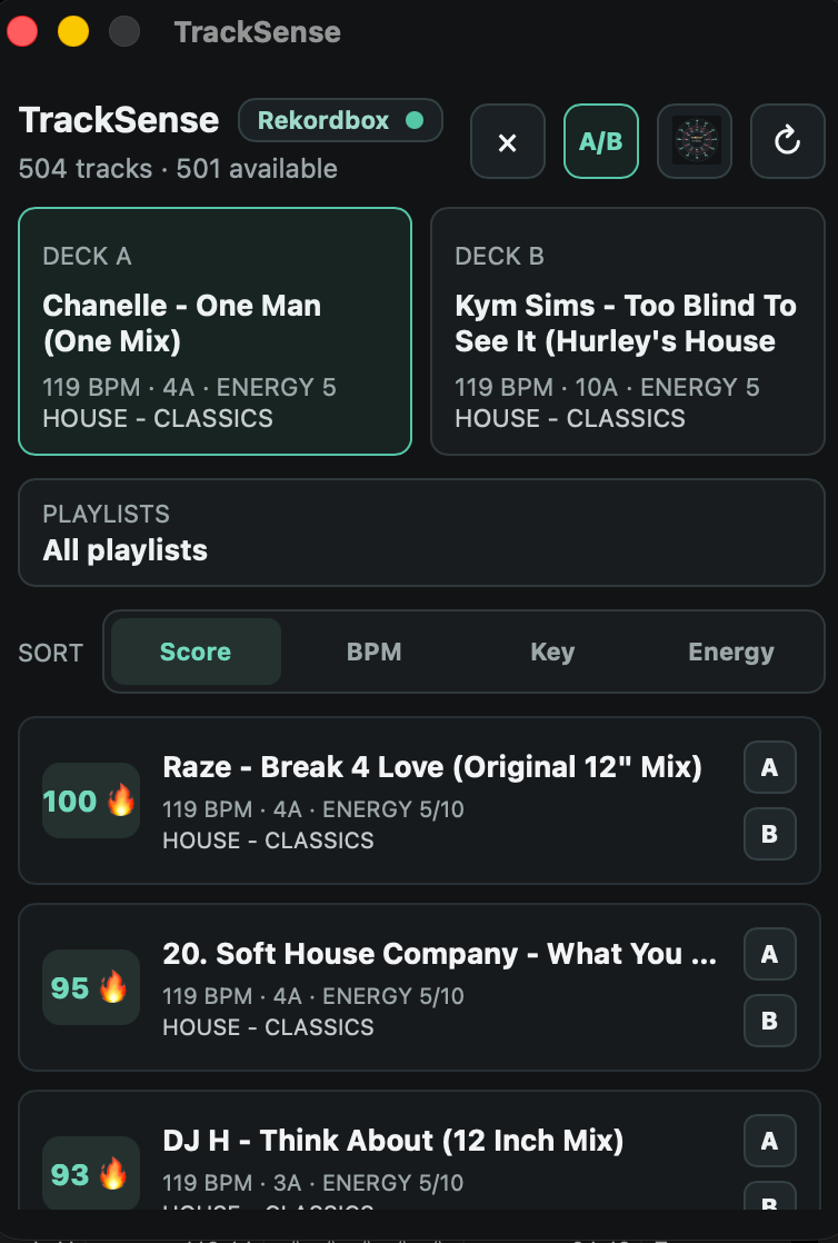 TrackSense loading to a Rekordbox deck
