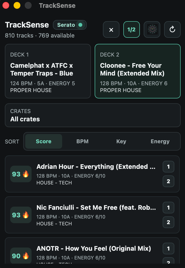 TrackSense loading to a Serato deck
